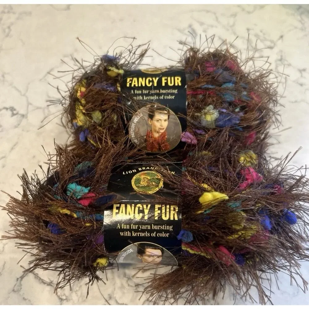 LOT of 2 LION BRAND FANCY FUR CHOCOLATE SPRINKLES #226 Eyelash Yarn 1.5 oz Skein
